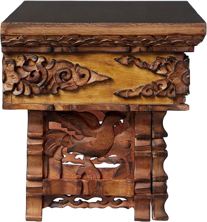 Tribe Azure Fair Trade Small Altar Table, Meditation Table Altar, Small Puja Table, Meditation Altar Wood Wiccan Buddhist, Tea Japanese, Low Side Dragon (Small)