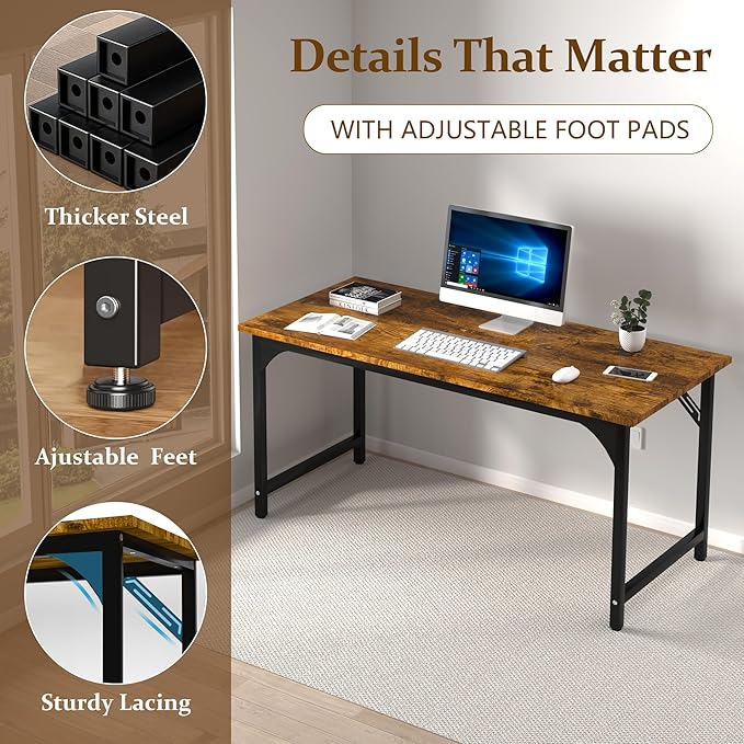 55 X 23.6 inch Computer Desk, Office Desk with Deeper & Thicker Desktop, Modern Simple Study Table with Sturdy Metal Frame & Large Legroom, Study Writing Work Desk for Home Office, Bedroom