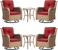 Rilyson Patio Chairs Wicker Outdoor Chair - 6 Piece Rattan Patio Swivel Rocking Chairs Set with Glass Top Side Table for Porch Deck Backyard(Yellow/Red)