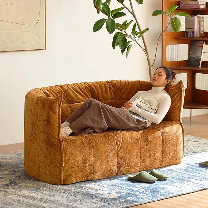 N&V Mid Century Brigantin Deep Relaxation Sofa, Soft Premium Chenille, for Living Room Bedroom and Office (Brown, Single)