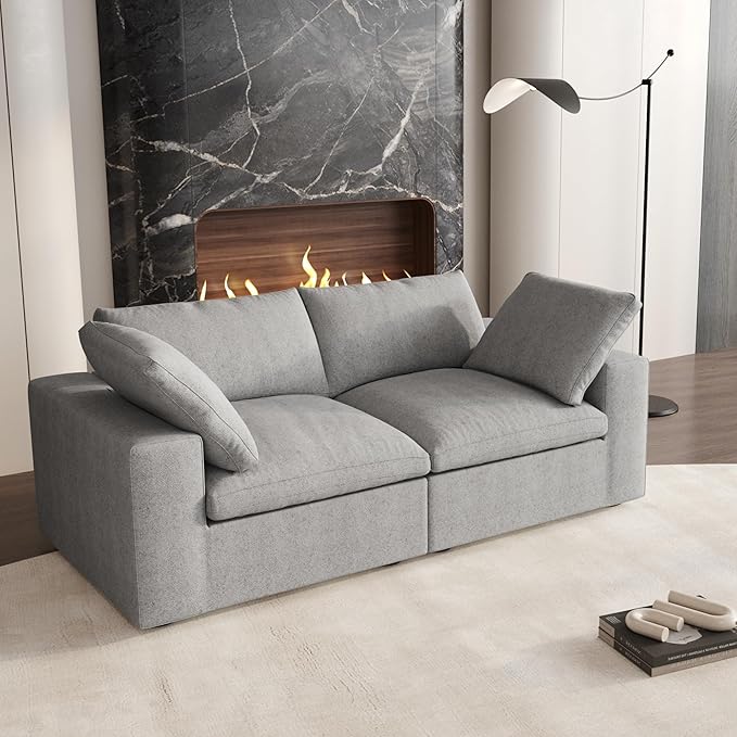 Cloud Modular Sectional Sofa Couch,80.3" Convertible Couches Lovesofa for Living Room,Minimalist Deep Sofa Couches,Sofa Covers Washable&Replaceable(Grey)