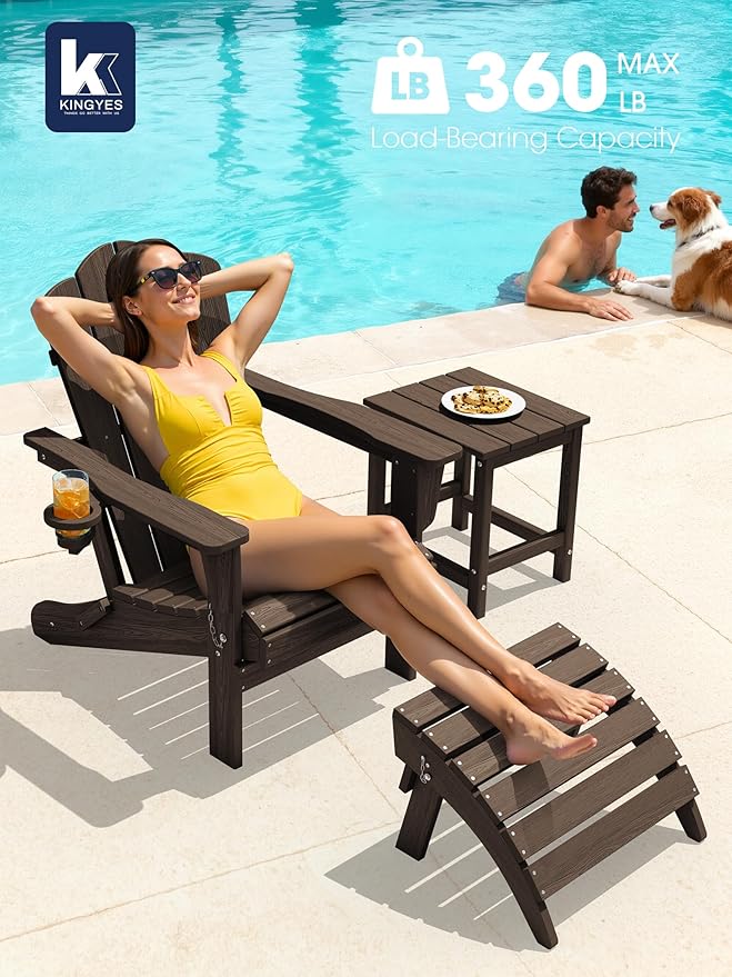 KINGYES Folding Adirondack Chair Set of 6, HDPE All-Weather Folding Adirondack Chair, Coffee