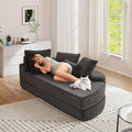 Antetek Chaise Lounge Chair Indoor, Convertible Folding Futon Sofa Bed w/ 5 Pillows, Fluffy Corduroy Boneless Compressed Memory Foam Couch for Living Room, Bedroom (Black, Right Half)