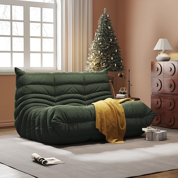 Bean Bag Chair, Fireside Chair, Large Bean Bag Chair for Adults, Bean Bag Chairs for Teens with High-Resilience Foam, Non-Slip Base Floor Lounge Sofa,Living Room (Green, Loveseat)