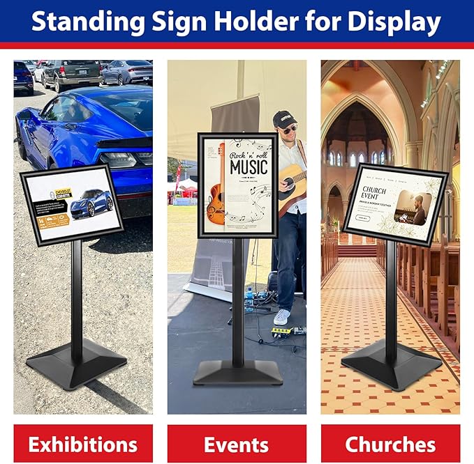 VAIIGO Sign Stand 11x17inch Pedestal Sign Holder Poster Stand 3Packs Adjustable Floor Standing Sign Holder with Heavy Duty Display Stand for Indoor Outdoor Business Store Sign Holders(Black)
