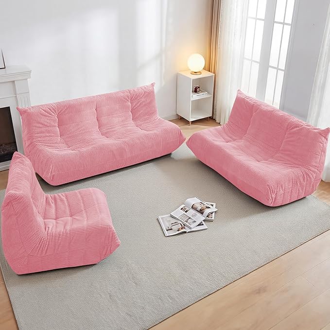 Bean Bag Chair,Giant Beanbag Chairs for Adults,Comfy Large Fireside Chair Lazy Sofa,Corduroy Bean Bag Lounger with Memory Foam Filled,Floor Sofa Couch for Home,Living Room (Pink, Loveseat)