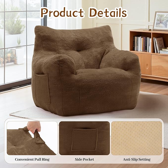 Bean Bag Chair for Adults and Kids, Small Comfy Beanbag Lounge Floor Sofa Reading Chair with Armrests, Mini Cloud Sofa for Living Room, Bedroom and Game Rooms, Plush Chair with Memory Foam