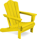 KINGYES Folding Adirondack Chair, HDPE All-Weather Patio Chairs, Wooden Textured Lawn Chair for Poolside, Backyard, Deck, Fire Pit, Yellow