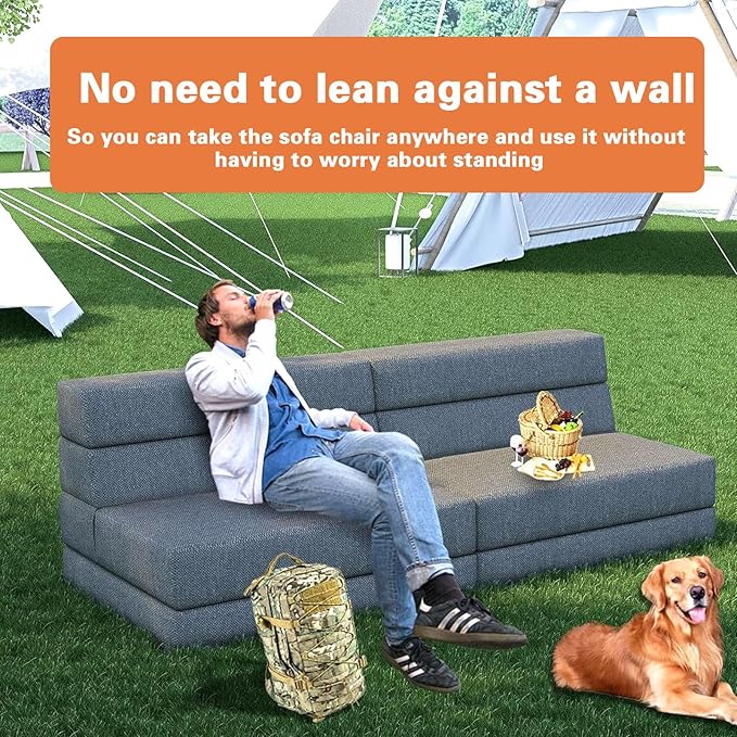 Convertible Folding Sofa Bed,Sleeper Chair,Portable Fold-Out Chair Bed with Backrest & Memory Foam,Modern Floor Futon Sofa Couch Mattress for Living Room/Guest/Apartment