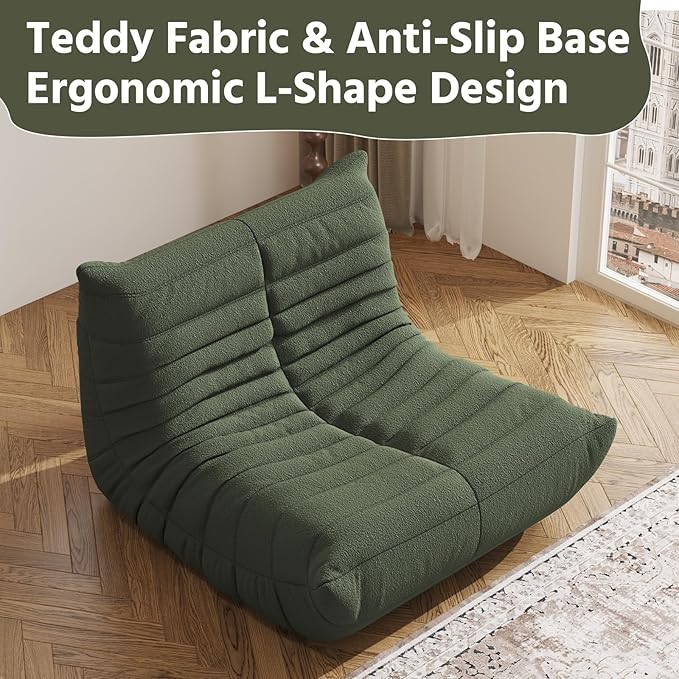 Bean Bag Chair, Fireside Chair, Large Bean Bag Chair for Adults, Bean Bag Chairs for Teens with High-Resilience Foam, Non-Slip Base Floor Lounge Sofa,Living Room (Green, Single)