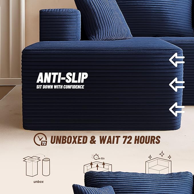 Afuson Cozy Square Ottoman, Comfortable Seating, No Assembly Required, Blue