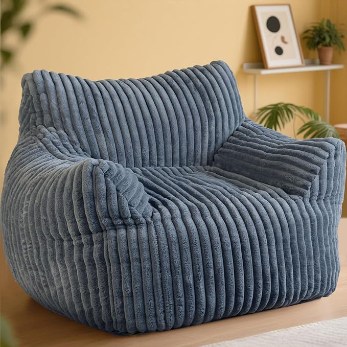 Giant Bean Bag Chair, Oversized Plush Comfy Bean Bag Sofa for Adults and Kids with Armrests, Memory Foam Mini Couch Single Lounges for Living Room, Bedroom & Game Room(Gray)