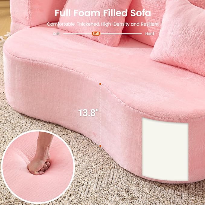 Orynveela Convertible Folding Sofa Bed, 71” Single Size Floor Sleeper Couch, Chenille Full Foam Futon Loveseat for Living Room Bedroom, No Assembly Required (Pink)