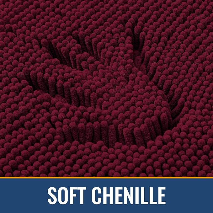 Arotive Bathroom Rugs 34x21, Extra Soft Absorbent Shaggy Chenille Bath Rugs, Machine Washable Rubber Backing Non-Slip Bath Mats for Bathroom Floor Tub and Shower, Home Decor Accessories, Burgundy