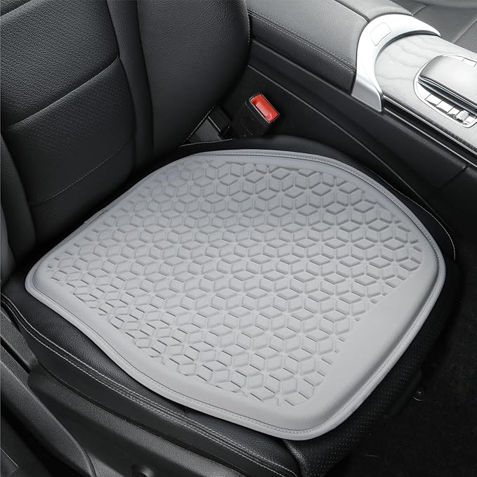 Binsheo Thin Gel Seat Cushion for Car Seat, Office Chair, Wheelchair, Golf Cart - Non-Slip Car Seat Cushions with 0.7 Inch Gel - Sciatica & Coccyx Pain Relief (Fabric, Grey)