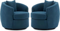 FaFaSoGoodFa Swivel Accent Chair Set, Modern Upholstered Boucle Barrel Arm Chairs with Pillow for Living Room, 360 Degree Round Swivel Sherpa Armchair with Round Base for Bedroom Club (2, Dark Blue)