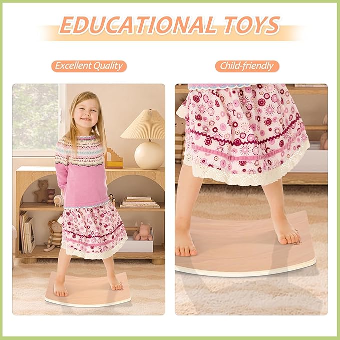 MFXLGO Balance Board for Kids Wooden Swing Board with Scratch Resistant Pat Happy Swing Learning Toy - Development Puzzle Boys Girls Kids Birthday