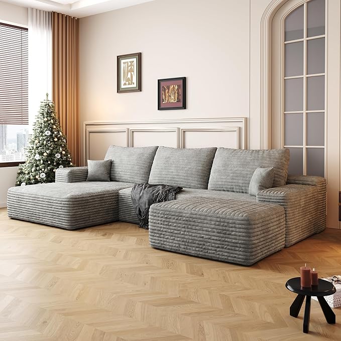 AUGOP 108" Sectional Couches for Living Room Modern Modular Sofa with L-Shape Couchs Upholstered Boneless Couch Deep Seat Sectional Couch with Chaise (Grey, Left Facing Chaise+2Seaters+1Ottoman)