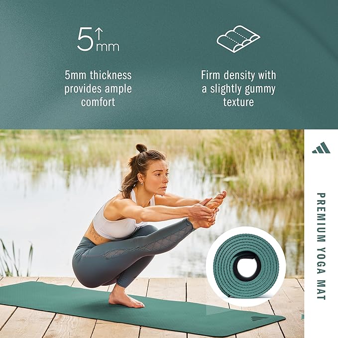 adidas Premium Yoga Mat, Firm-Density Workout Mat, 5 mm