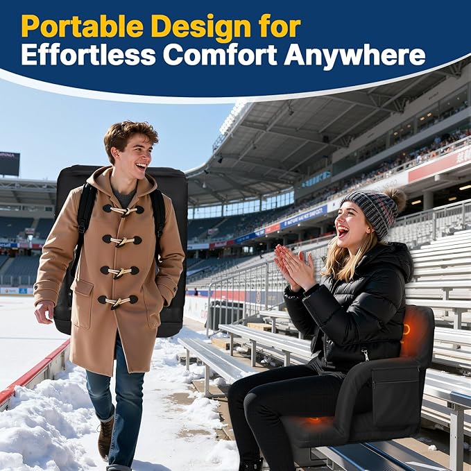 DEKEMASTER Heated Stadium Seats for Bleachers with Back Support Exclusive Sofa Style Design with Extra Thick Back and Cushion, Bleacher Chairs, 6 Reclining Positions for Sport Events Camping
