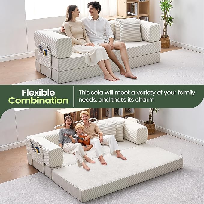Multi-functionalcorduroy Sofa Bed, Crafted from Corduroy Fabric, is Ideal for Apartments and Living Rooms. Sleeper Sofa Couch Folding futon or Foldable Floor Convertible Floor Studio | Multi-functional