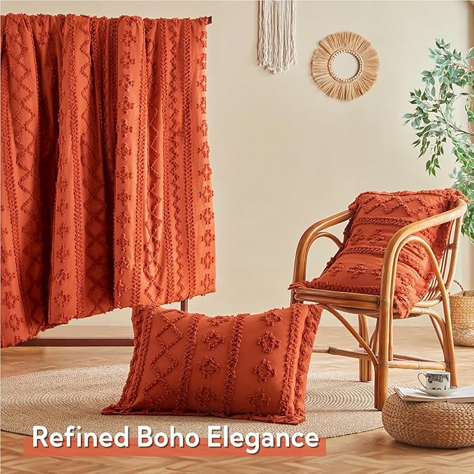 MR&HM Full Size Bed Sheets and Comforter Set Terracotta, 7 Pieces Tufted Boho Beddding Sets, Farmhouse Bed in a Bag with 1 Comforter, 2 Pillow Shams, 2 Pillowcases, 1 Flat Sheet, 1 Fitted Sheet