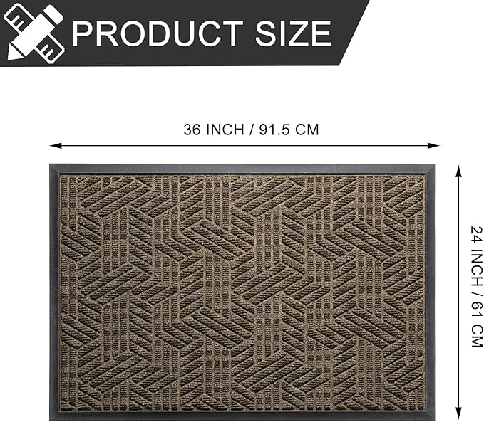 XADP Front Door Mat 36"x24" Indoors Outdoors Welcome Mats, Waterproof Non-Slip Rubber Backing Heavy Duty Doormat Outside Entrance, Low Profile Entryway Rugs Floor Mat for Patio, Pattern B Brown