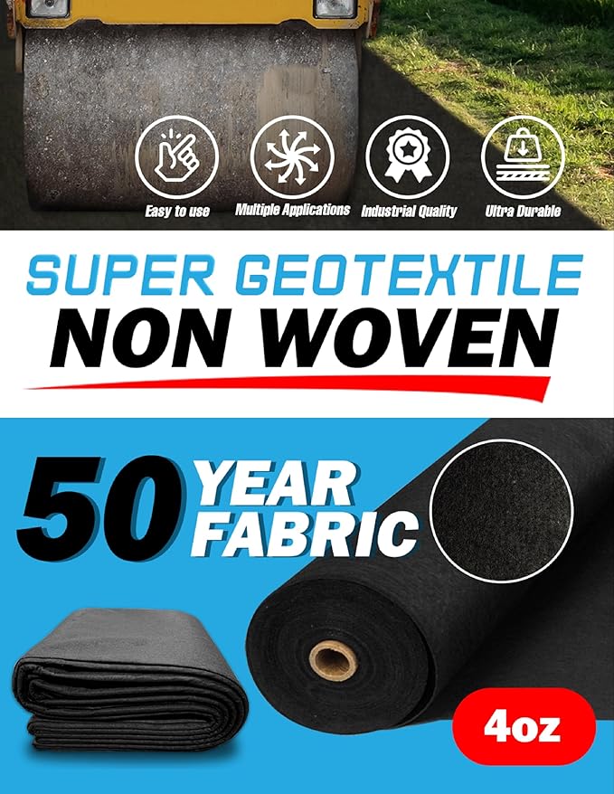 Super Geotextile 4, 6, 8 oz Non Woven Fabric for Landscaping, French Drains, Underlayment, Erosion Control, Construction Projects - 4 oz (10x25) Ships Folded