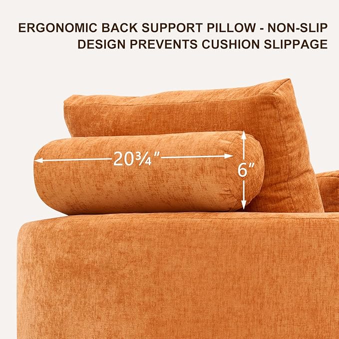 Furnimart Oversized Barrel Accent Chair, 360° Swivel Round Upholstered Sofa, Chenille High-Resilience Sponge, No Assembly Wide Seat for Living Room, Bedroom, Apartment (Orange)