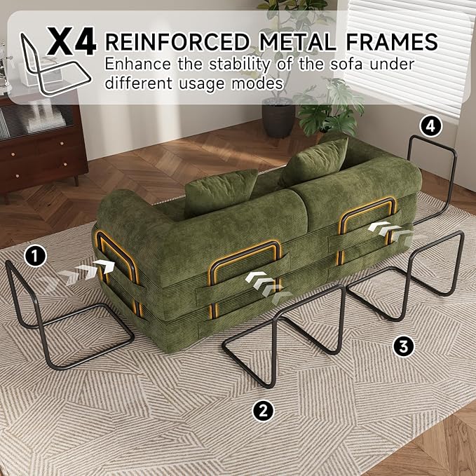 79" Folding Convertible Sofa Bed Floor Mattress Sleeper Sofa Boneless Loveseat with Fixed-Shape Frame Connecting Zippers for Living Room Bedroom Small Space