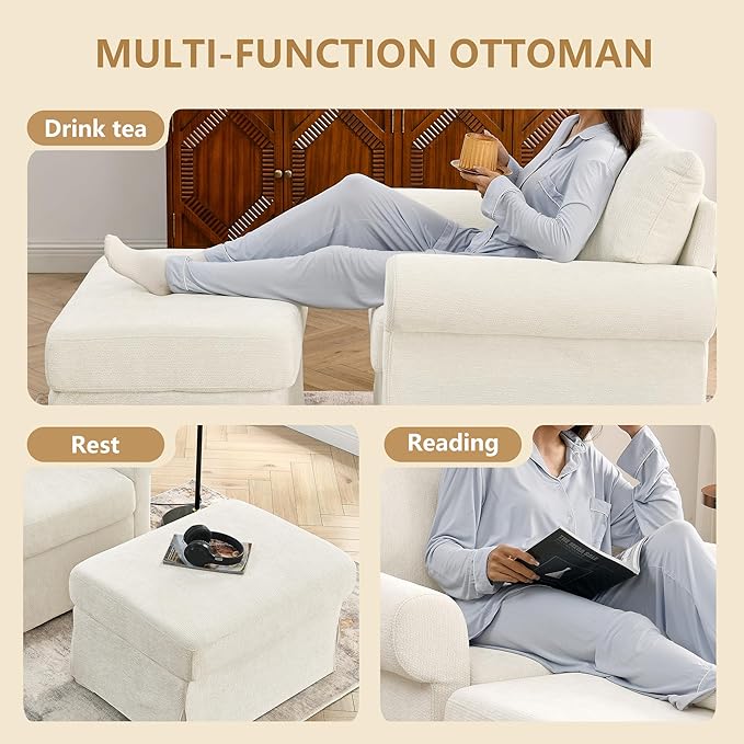 35.82" Accent Chair with Ottoman Set,Upholstered Living Room Chairs for Reading Chair with Chaise Lounge Chairs Indoor, Comfortable Armchair for Bedroom (Beige, 35.82")