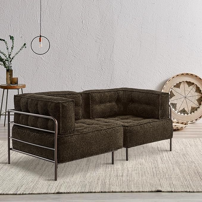 MCombo Modular Sofa Couch with Removable Cushion, Accent Sofa Chair, Upholstered Sofa for Living Room, Apartment, Office (Chocolate, Corner Seat)