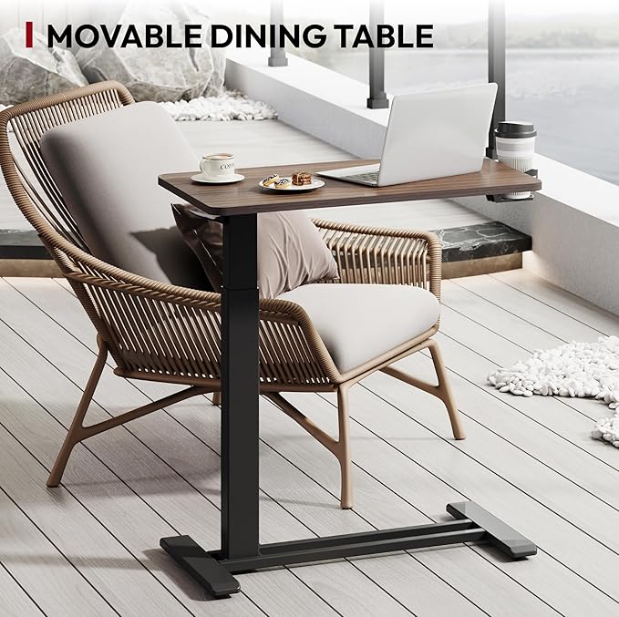 SANODESK Mobile Standing Desk with Hidden Wheels,Pneumatic Laptop Desk Rolling Computer Cart Movable Height Adjustable Small Sit Stand Desk for Home Office(27.6" W x 15.7" D, Maple)