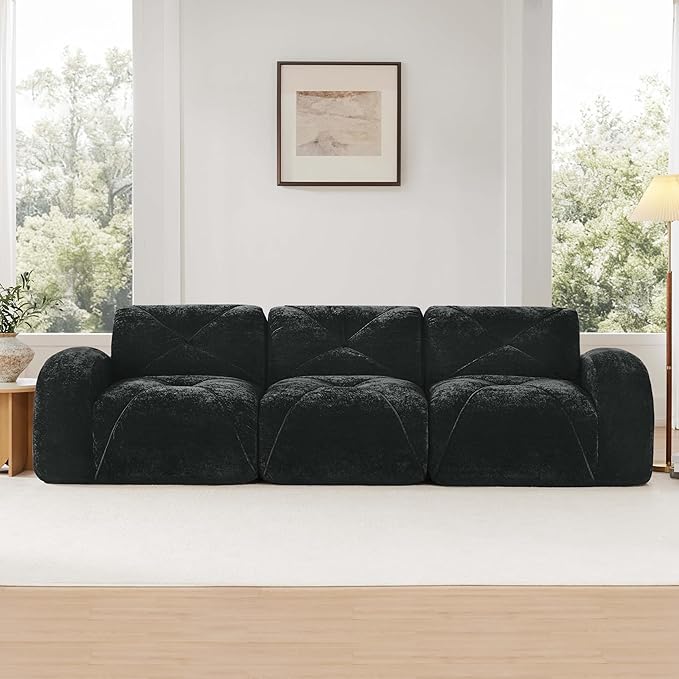 Modular Sectional Sofa with Free Combination,Boneless Floor Couch for Living Room & Lounge,Velvet 3-Seater Sectional Couch with Comfortable Deep Seat,No Assembly Needed