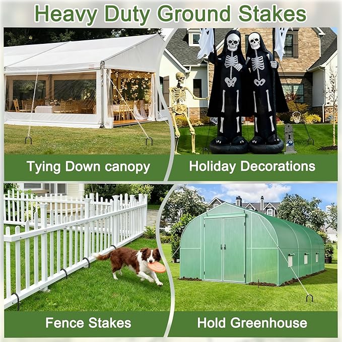 OK5STAR 12 Inch U Shaped Trampoline Stakes 8 Pack, 5/16" Diameter Heavy Duty Steel Wind Resistant Rebar Stakes, Black E-Coated Anti-Rust Ground Stakes for Trampoline, Swing Set, Bounce House Safety