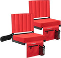 VIVOHOME 2 Pack Stadium Seats with Back Support and Cushion, Portable Bleacher Chair with Cup Holder and Shoulder Strap Red