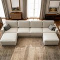 CAPCAPA 146" Modular Sectional Couches for Living Room, U-Shaped Modern Sofa with Ottomans, 6-Piece Chenille Sofa Set for Home Furniture, Beige