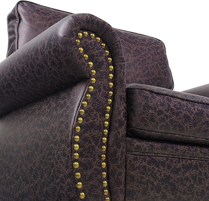 Couchus Living Room Furniture Sets,Sofa Sets and Couch Sets for Living Room,Mid-Century Vintage Sofa Couches with Rivet Design (Brown, 2 Loveseat+3 Seater)