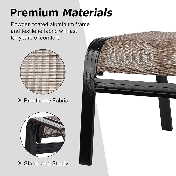 Deguifei Patio Ottoman Outdoor Footstools Assembled Aluminum Footrest Small Seat for Balcony,Backyard 2 Pack Brown