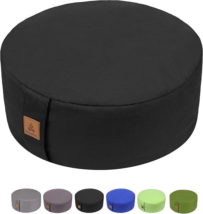 FelizMax Zafu Buckwheat Meditation Cushion,D=13"/16" H=5.5",Round Zabuton Meditation Pillow,Yoga Bolster Kneeling Pillow Premium Yoga Pillow for Sitting on Floor Zippered Cotton Cover