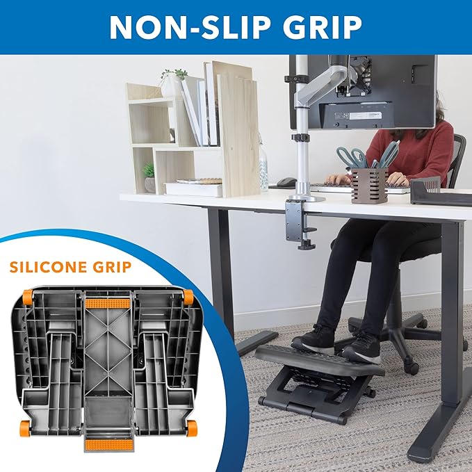 Mount-It! Ergonomic Under Desk Footrest | Massaging Foot Support for Foot Comfort | Office Tilting Footrest with 3-Level Height Adjustment Against Swelling