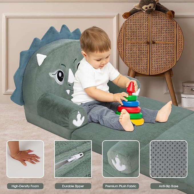 decalsweet Kids Couch Comfy Foldable Kids Sofa to Lounger 2 in 1 Toddler Chair Plush Baby Sleeper Chair for Playing and Napping, Birthday Gifts for Boys and Girls
