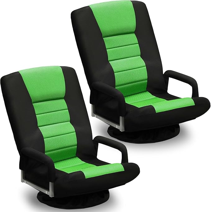 Swivel Gaming Chair 360 Degree Multipurpose 2PACK Floor Chair w/Armrest & 6 Adjustable Postions Backrest for Adults & Kids, for Reading, Gaming, Watching, Relaxing, Green