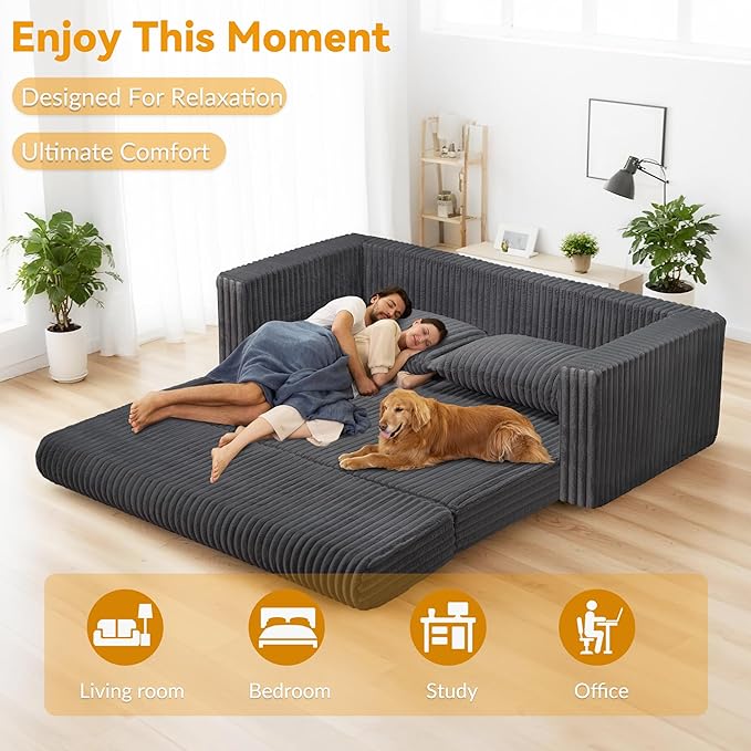 HABUTWAY Folding Sofa Bed, 2 in 1 Convertible Sleeper Chair with 2 Pillows, Portable Fold Out Chair Bed with Armrest, Comfy Floor Couch, Lazy Sofa for Living Room Bedroom Dorm Home Office