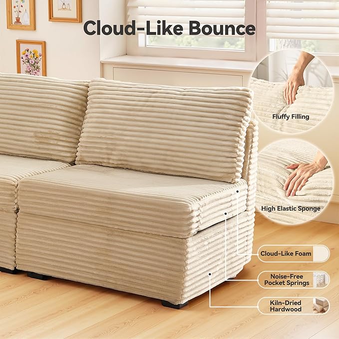 CAODOC Large 8 Seat Modular Sectional Sofa with Ottoman Seat Corduroy Sleeper Sectional Sofa Bed Oversized Convertible Modular Couch for Living Room