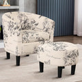 INZOY Modern Accent Chair with Ottoman for Small Space, Club Chair with Ottoman Set, Comfy Fabric Barrel Reading Chairs for Living Room Bedroom, Round Reading Chair with Foot Rest, Flower Pattern