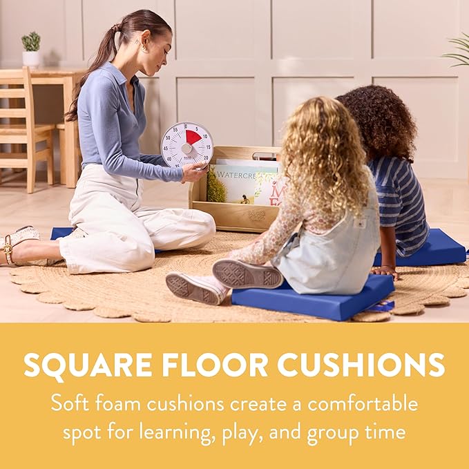 Square Floor Cushions with Handles, Flexible Seating, Blue, 6-Piece
