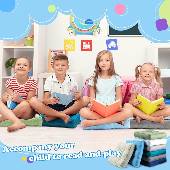 Fumete 8 Pcs Square Floor Pillows for Kids and Adult 16''x16'' Flexible Seating Floor Cushion for Classroom Multicolor Meditation Cushions for Home Daycare Preschool Yoga Meditation (Classic Color)