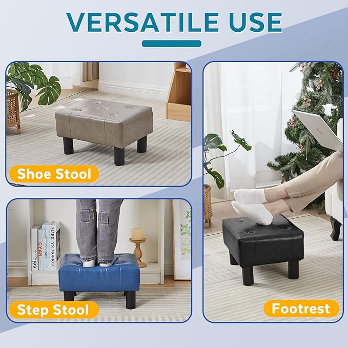 FIMIVIBI Small Foot Stool Ottoman, Faux Leather Footstool Ottoman Foot Rest for Couch, Rectangle Footstools and Ottomans Small for Living Room, Entryway and Bedroom (Black)