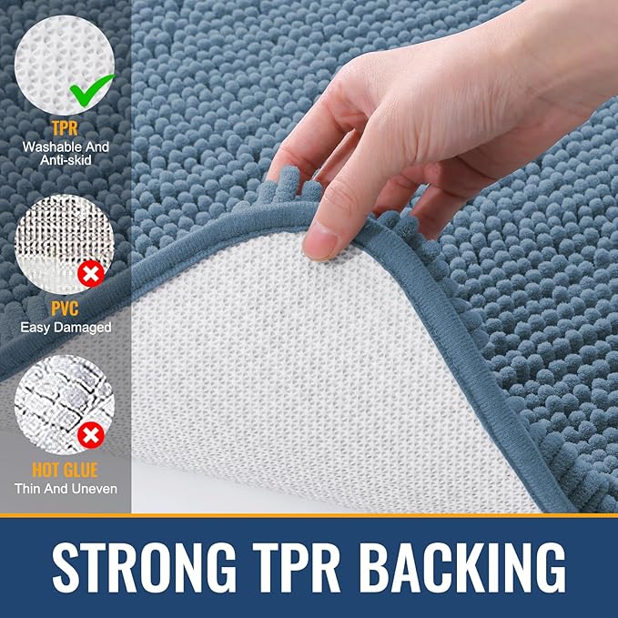 Arotive Bathroom Rugs 30x20, Extra Soft Absorbent Shaggy Chenille Bath Rugs, Machine Washable Rubber Backing Non-Slip Bath Mats for Bathroom Floor Tub and Shower, Home Decor Accessories, Grayish Blue